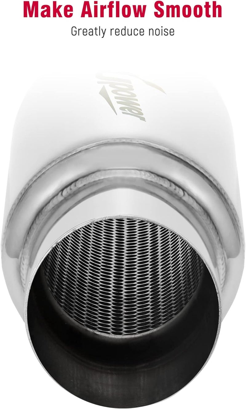 U-Power 3" Inlet&Outlet Exhaust Resonator,12" Overall Length Center Straight Through Stainless Steel Muffler,Polished - Image 5